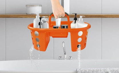 Large Shower Caddy Portable 2PC - Made in USA Plastic Jumbo Size Dorm Storage Candy Tote with Handle Shower Organizer for Bathroom, Pantry, Kitchen, College Dorm, Green/Orange