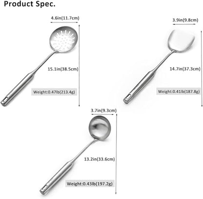 304 18/10 Stainless Steel Kitchen Utensils Set 3 Pack Cooking Utensil, Spatula, Soup spoon, Leaking shovel, Kitchen Tools Set (3)