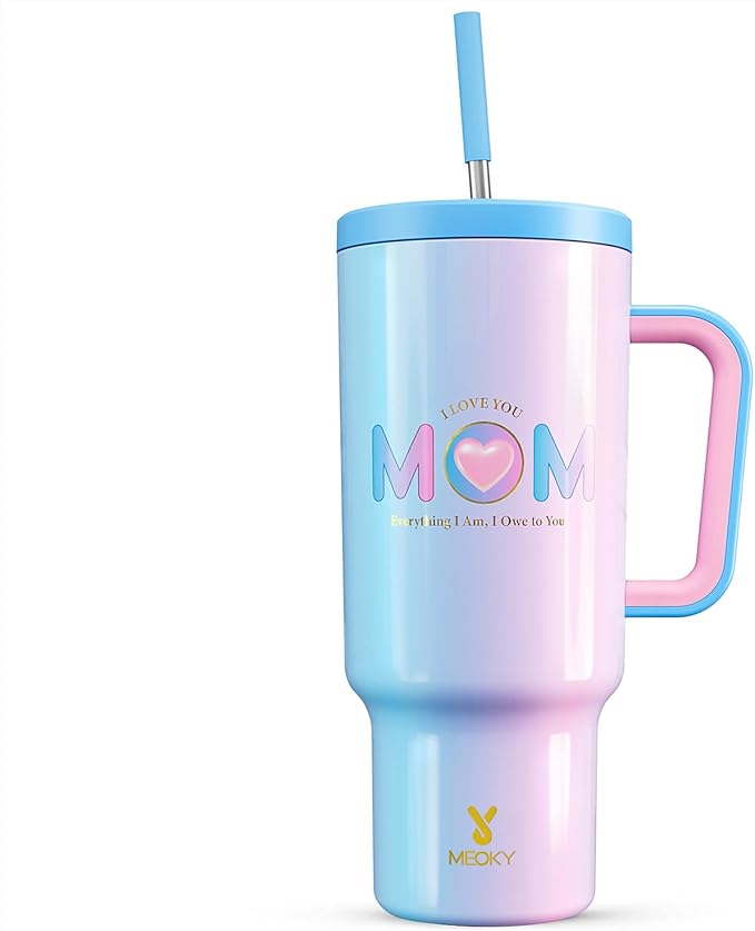 Meoky 40 oz Tumbler with Handle and Straw: Stainless Steel Insulated Tumbler with Lid and Straw - 100% Leak Proof Tumbler for Car Cup Holders - Travelers Commuters Workers, Donut