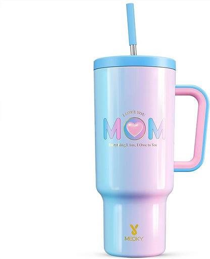 Meoky 40 oz Tumbler with Handle and Straw: Stainless Steel Insulated Tumbler with Lid and Straw - 100% Leak Proof Tumbler for Car Cup Holders - Travelers Commuters Workers, Donut