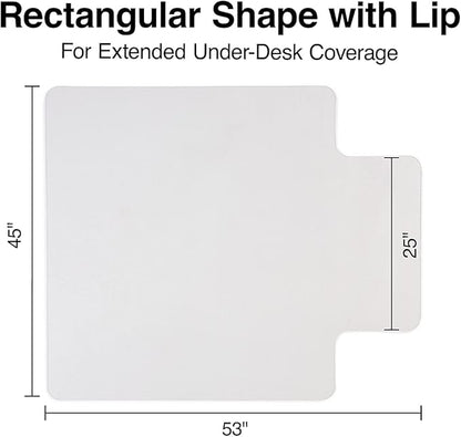 Staples Office Chair Mat, Clear Floor Mats with Lip, Hard Floors, Textured Underside, Extended Under-Desk Coverage, 53 x 45 Inch, Smooth Glide