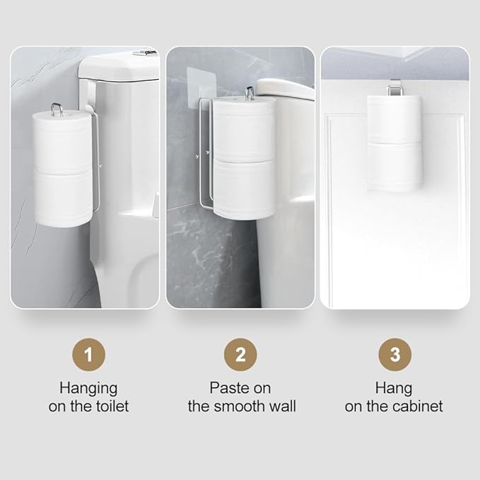 Over The Tank Toilet Paper Holder,Bathroom Toilet Paper Roll Holder for 2 Roll Tissue, Brushed Nickel,Self Adhesive Wall Mount,Stainless Steel Toilet Paper Holder Storage 1pcs