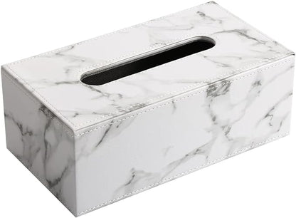 KINGFOM Rectangular PU Leather Tissue Box Cover - Facial Tissue Paper Napkin Holder for Bathroom, Home, Office, Car Automotive Decoration with Magnetic Bottom(Gray Marble)