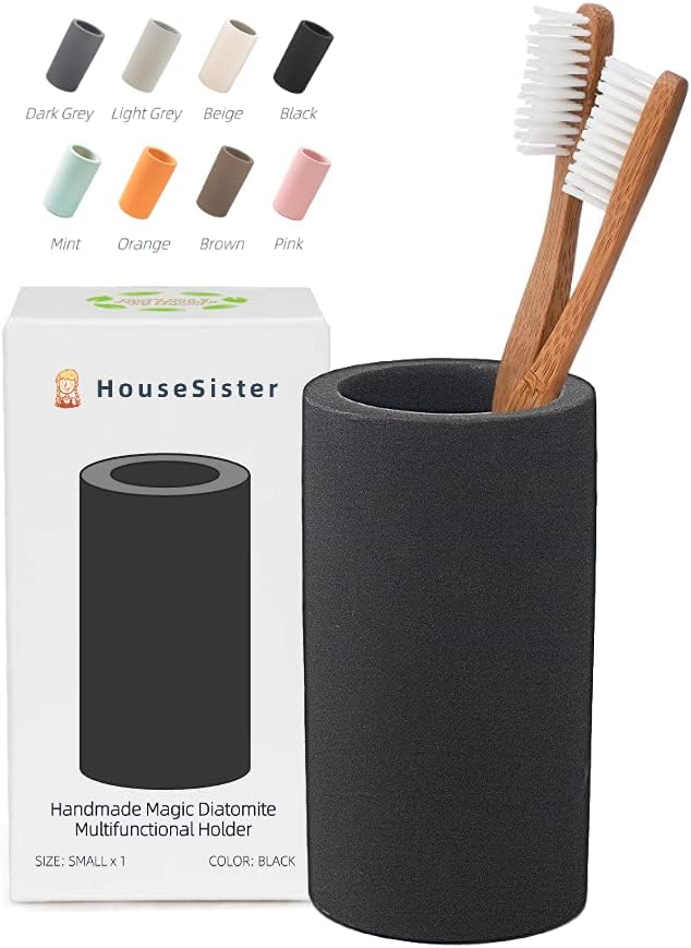 Fast-Drying Diatomite Toothbrush Holder - Bathroom Countertop Organizer Stand for Toothpaste, Makeup Brushes, Razors & Accessories (Black)