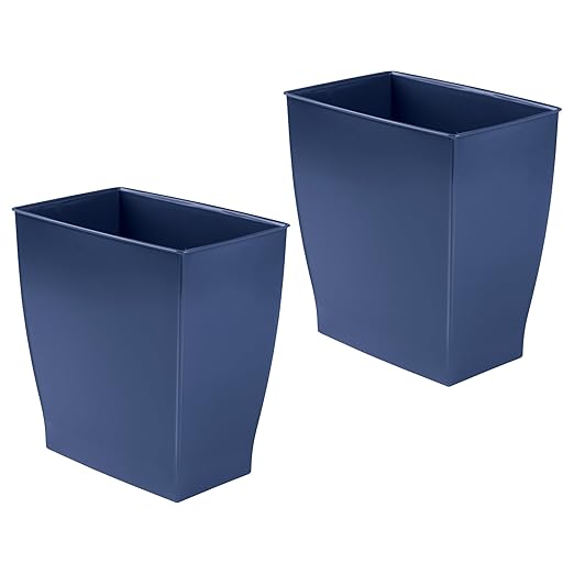 iDesign Small Plastic Bathroom Trash Can, Slim Rectangle Garbage Bin for Bedroom, Office, Dorm, 2-Pack, Navy Blue