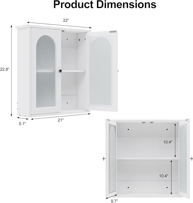 White Bathroom Wall Cabinet,Bathroom Cabinet Wall Mounted with Arched,White Medicine Cabinet Over Toilet,Surface Mount Medicine Cabinet for Laundry Room,Kitchen,Storage Cabinet 22x23