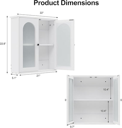 White Bathroom Wall Cabinet,Bathroom Cabinet Wall Mounted with Arched,White Medicine Cabinet Over Toilet,Surface Mount Medicine Cabinet for Laundry Room,Kitchen,Storage Cabinet 22x23