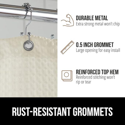 GORILLA GRIP Waffle Shower Curtain, Thick Weighted Fabric, Wrinkle and Rust Resistant, Hotel Quality Design, Heavy Duty Long Curtains for Bathroom Showers, Bath Tubs, Machine Wash, 72x72 Ivory Cream