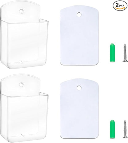2 PCS Remote Control Holders Wall Mount, Self Adhesive TV Air Conditioner Remote Control Holder, Wall Mount Storage Box Organizer Wall Pen Holder Storage for Home Office School (Clear)