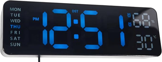 OceeK Digital Wall Clock,Display Big Number Digital Clock,Color Modern Electric Small Silent Wall Clock 9", Black Frame Blue Big Digits