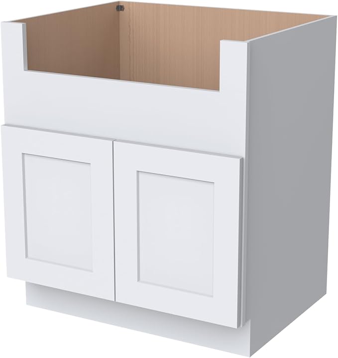 CozyHommie 33" RTA Shaker Solid Wood White Farmhouse Sink Base Cabinet WITT 2 Doors - Large Capacity Under Sink Storage with Soft-Close Doors for Kitchen, Bathroom, Laundry Room (White)