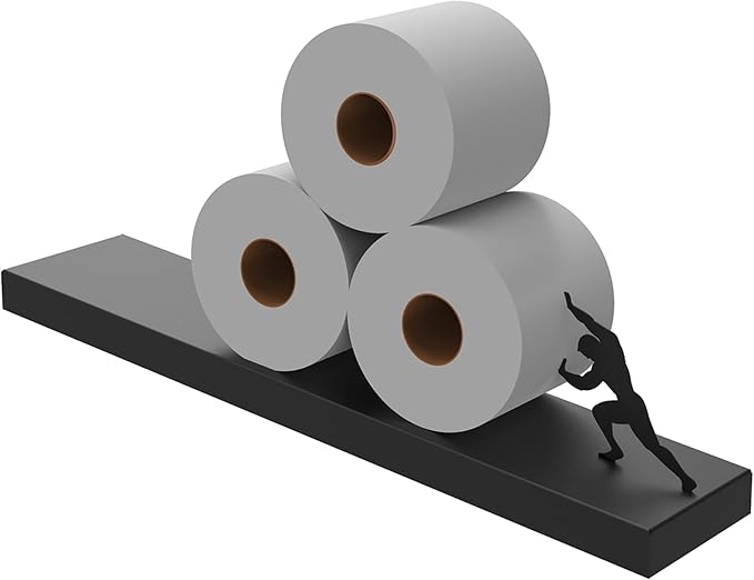 Artori Floating Toilet Paper Shelf Storage - Bathroom Wall Decorations, Tilted Wall Toilet Paper Holder, Mounted Toilet Decor Organizer for Tissue Rolls, Wipes, Towels, & More - Sisyphus Black