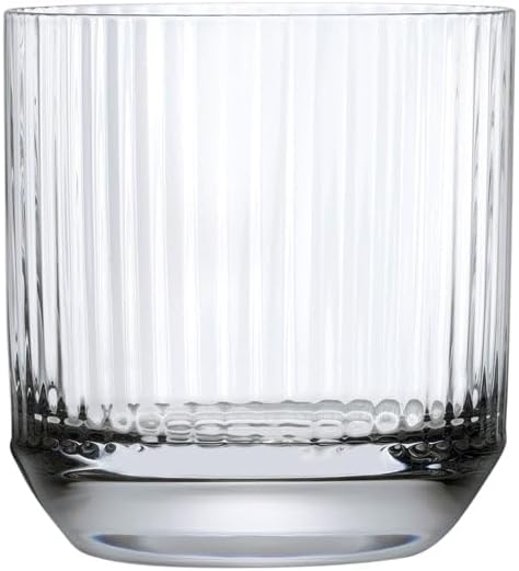 NUDE Whiskey Glasses Set of 4 DOF – 10.75 oz Premium Lead-Free Crystal Old Fashioned Rocks Glasses for Whisky, Scotch & Bourbon – Etched Linear Pattern, Dishwasher Safe Barware