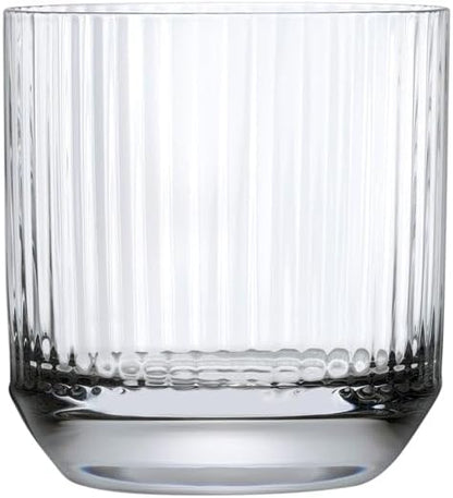 NUDE Whiskey Glasses Set of 4 DOF – 10.75 oz Premium Lead-Free Crystal Old Fashioned Rocks Glasses for Whisky, Scotch & Bourbon – Etched Linear Pattern, Dishwasher Safe Barware