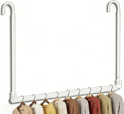 Stepless Extender Closet Hanging Rod - Heavy Duty Closet Rods for Hanging Clothes, Adjustable Width & Height, Space-Saving White Closet Organizer for Hanging & Drying Clothes, Easy to Install