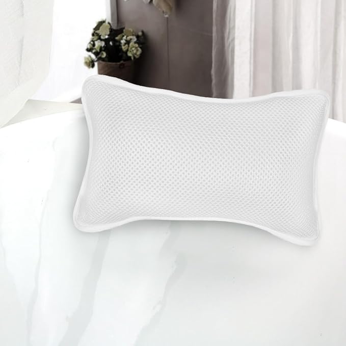 Luxury Bath Pillows for Tub, Slip Resistant Waterproof Bath Pillows for Tub Neck and Back Support with 2 Strong Suction Cups, Relaxing Spa Essentials (White)