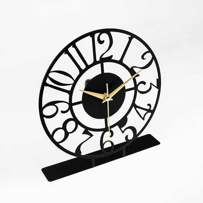 muyika 8.9x9.5 Metal Desk Clock, Black Round Silent Non-Ticking Analog Table Clock, Battery Operated, Decorative Desk and Shelf Clock, Desk Clocks for Living Room Bedroom Kitchen Office School