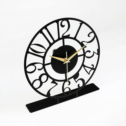 muyika 8.9x9.5 Metal Desk Clock, Black Round Silent Non-Ticking Analog Table Clock, Battery Operated, Decorative Desk and Shelf Clock, Desk Clocks for Living Room Bedroom Kitchen Office School