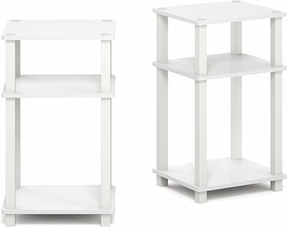 Furinno JUST Side Table Set of 2, 3-Tier Open Shelf Modern End Table, Toolless Assembly Night Stand, Bedside Table with Square Tube, for Living Room, Bedroom, White