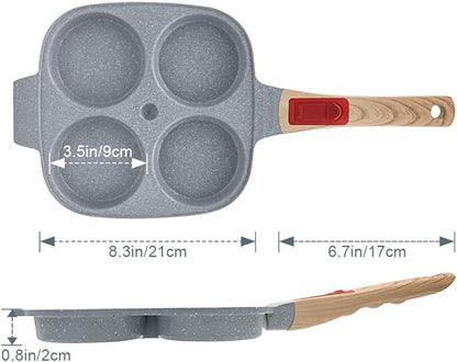 Ceramic Egg Frying Pan, Nonstick 4 Cup Fried Egg Pan with Detachable Handle, Omelette Pan Induction Compatible - Blue
