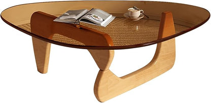 Modern Glass Coffee Table, Mid Century Coffee Table,Small Coffee Table for Living Room,Suitable for Bedroom Living Room Reception Office Tables (Wood/Brown, Small)