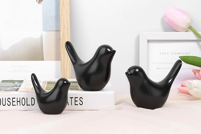 LAIDANLA Small Birds Statues Black Modern Style Home Decor Birds Small Animal Sculpture for Living Room Office Desktop Shelf Coffee Table Bedroom（2pcs）