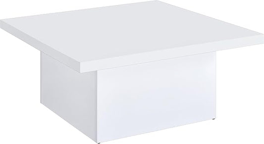 Coaster Home Furnishings - Devar - Wood - Square Coffee Table with Pedestal Base, Geometric Design and Contemporary Style - Living Room - White High Gloss - 710898