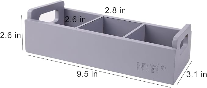 HTB Slim Tea Bag Organizer 2pcs, Grey 3 Compartments Tea Box Wooden with Handle for Small Space, Wood Tea Organizer for Tea Bags