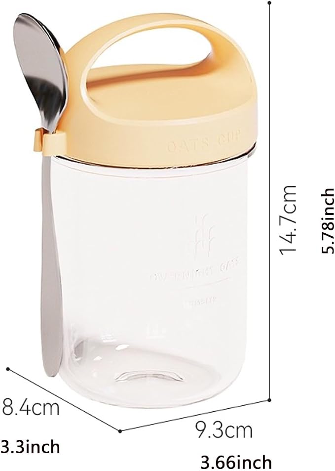 2Pack Overnight Oats Containers with Lids and Handle,14 oz Airtight Oatmeal Container,Mason Jars with Lid for Cereal,Milk,Fruit,Yogurt,On The Go Container,Salad Jars,Glass Jars (Yellow)