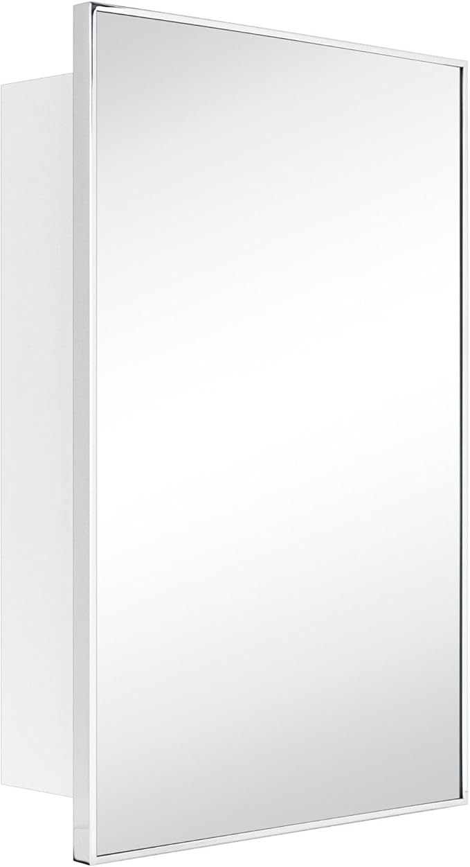TEHOME 24'' x 30'' Chrome Recessed and Surface Mount Bathroom Medicine Cabinet with Mirror Square Cornered Metal Framed Rounded Rectangle Medicine Cabinet Mirror