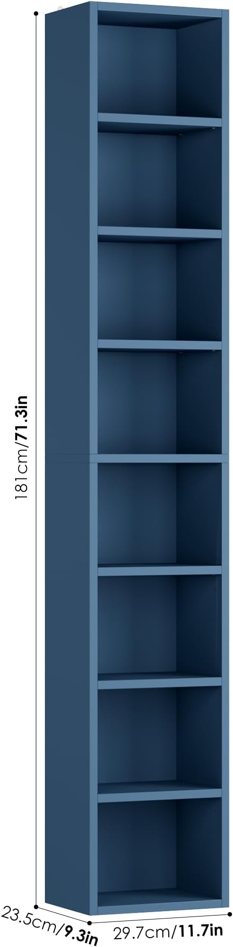 FOTOSOK 8-Tier Media Tower Rack, 11.6 X 9.3 X 70.9 Inches CD DVD Slim Storage Cabinet with Adjustable Shelves, Tall Narrow Bookcase Display Bookshelf for Home Office, Blue