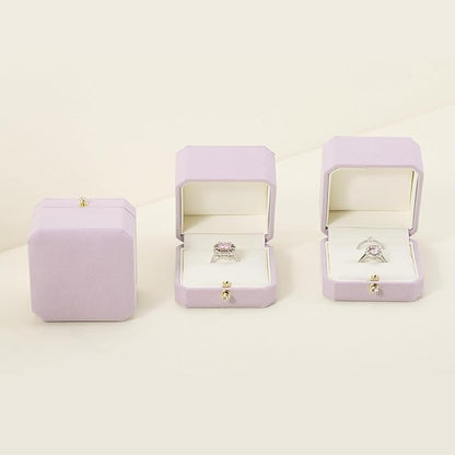 Microfiber Double Dual Ring Box Purple Double Ring Gift Box Weeding Proposal Engagement Bearer Gift Case