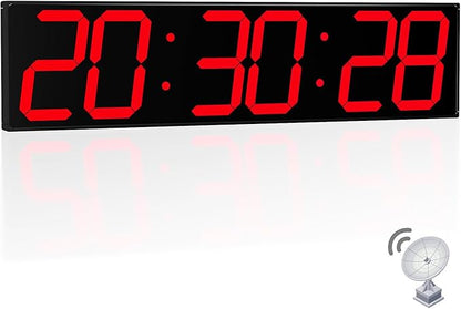CHKOSDA 28.4''Large Digital Wall Clock,Automic Digital Clock with Alarm,Clendar and Termperature,Auto Time Sync with Easy Operation, Big Timer with Countdown and Countup (Red)