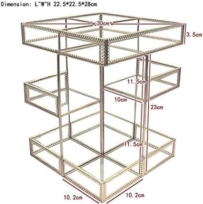 Vintage Glow Antique 360 Degree Rotating Makeup Organizer,4-Tier Spinning Perfume Tray,Countertop Cosmetic Storage ,Glass Beauty Display,Retro Large Capacity Vanity Organizer for Brushes Skincare