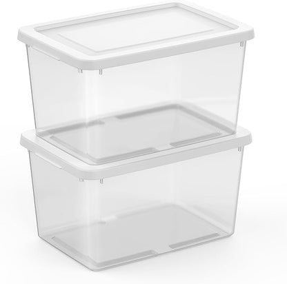Sterilite 6-Pack Clear Storage Box, Stackable Container Bins with Lids, 20 Qt, White – Plastic Containers for Home, Closet, Bathroom, Classroom, and Office Organization