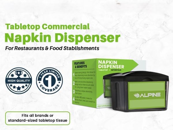 Alpine 6 Pack Tabletop Commercial Napkin Dispenser Restaurant Napkin Holder for Interfold Napkins with 2 Side Marketing Space Insert for Restaurants, Cafeterias, Food Trucks, Clubs - Black