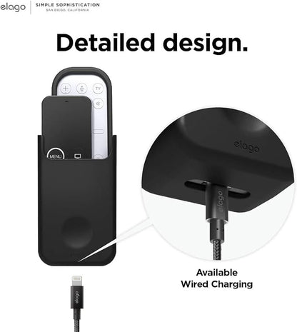 elago Universal Remote Holder Mount Compatible with Apple TV Remote and All Other Remote Controls - Adhesive Tape or Screw Mounting Options, Available Wired Charging [Medium] [Black]