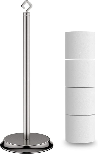 KASUNTO Toilet Paper Holder for Bathroom, Metal Free Standing Toilet Paper Storage with Rustproof, Tissue Paper Roll Stand for Bathroom Accessories (Brushed Nickel)