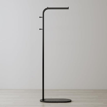Freestanding Clothing Rack with Marble Base, Modern Garment Rack for Small Spaces, Sturdy Metal Coat Rack with Hooks, Clothes Rack for Hanging Clothes in Bedroom, Closet, Entryway (black)