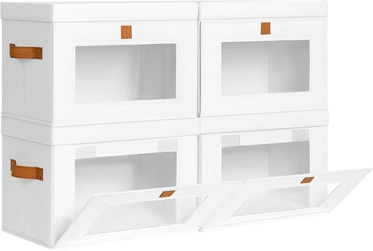 Homsorout Medium Fabric Storage Bins - Closet Shelf Organizer with Open Window, 4 Pack Closet Baskets for Shelves, Stackable Decorative Boxes for Home, Dorm, White, 13.7" x 9.8” x 9.8"