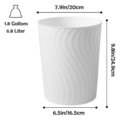 YGJT Small Trash Can, 3 Pack 1.8 Gallons Bathroom Trash Can, Slim Waste Basket, Round Garbage Can, Plastic Trash Bin for Kitchen, Dorm, Bedroom, Office, Living Room, Study, Compact Spaces(White)
