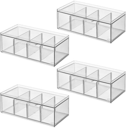 iDesign XL Storage Drawer Organizer for Counter or Cabinet, 4-Section, Clear, 4-Pack