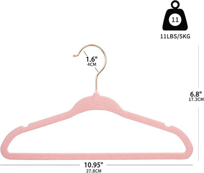 ManGotree Baby Velvet Hangers with 360° Swivel Rose Gold Hook, 11" Non-Slip Toddler Hanger, Ultra Thin Space Saving Infant Hangers for Kids Clothes, 15 Pack (Light Pink)
