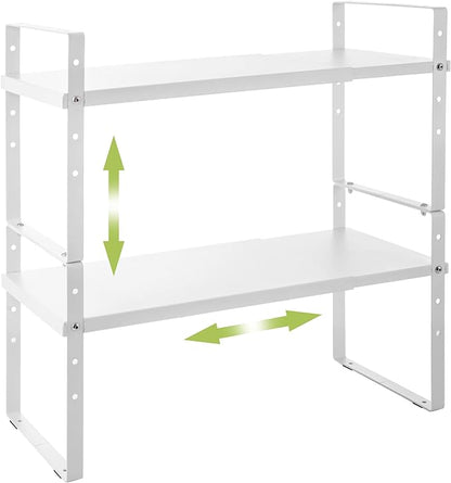 Across-Star Expandable Cabinet Shelf Organizer Rack, Stackable Kitchen Counter Storage Shelves Stand, Adjustable Height Pantry Shelf Spice Rack