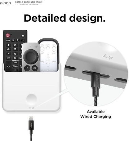 elago Universal Remote Holder Mount Compatible with Apple TV Remote and All Other Remote Controls - Adhesive Tape or Screw Mounting Options, Available Wired Charging [Large] [White]