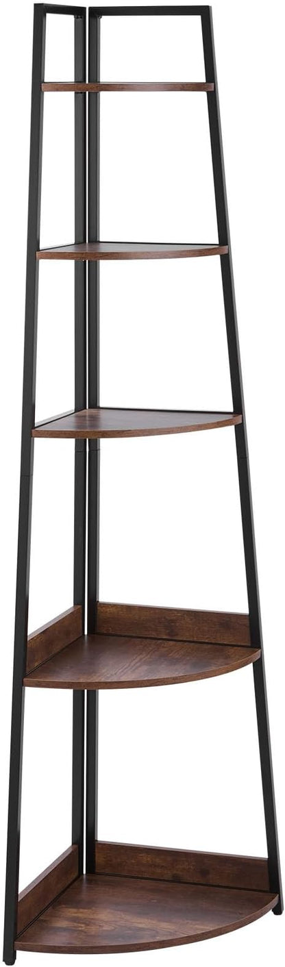 VEVOR 5 Tier Corner Shelf, Tall Corner Bookshelf Plant Rack, Wall Shelves Tower Storage Organizer with Metal Frame & Wooden Shelves, Narrow Display Book Shelf Rack for Bedroom, Living Room, Office