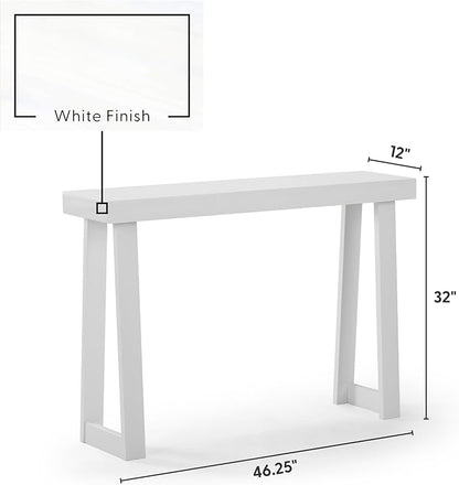 Plank+Beam Solid Wood Console Table, 46 Inch, Sofa Table, Narrow Entryway Table for Hallway, Behind The Couch, Living Room, Foyer, Easy Assembly, White