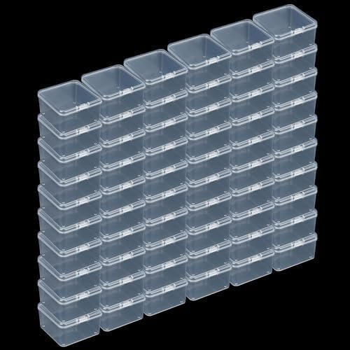LJY 60 Pieces Square Mini Clear Plastic Storage Containers Box Case with Lids for Small Items and Other Craft Projects (Transparent, 2.5 x 2.5 x 1.4 inch)