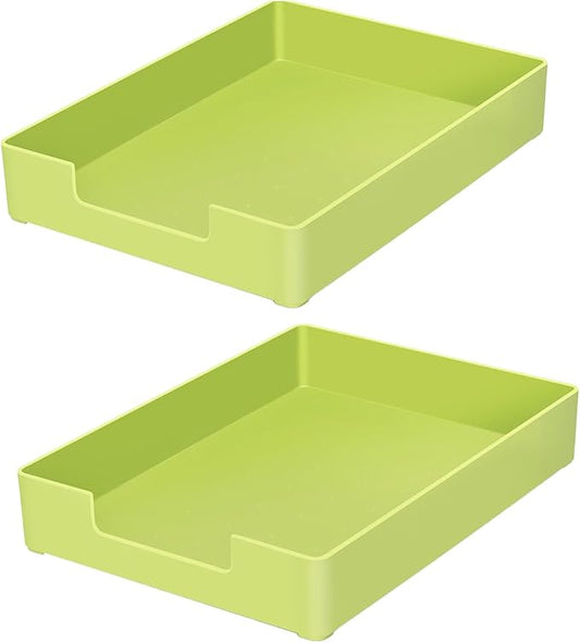Letter-Size Tray, 2 PCS A4 Plastic Stackable Paper Tray, Desk Drawer Organizer for Office, School, Home Storage (2X Green)