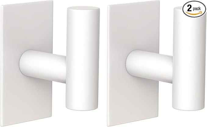 VAEHOLD Wall Towel Hooks, Heavy Duty Sticky Holder Waterproof Towel Hooks for Hanging Coat, Clothes, Closet Hook Wall Mount for Kitchen (White, 2 Pack)